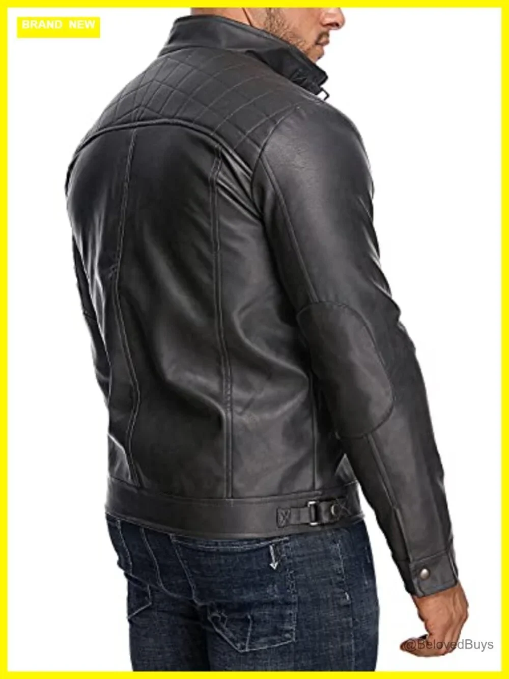 Men's Stand Collar Faux Leather Motorcycle Jacket with Zipper Pockets